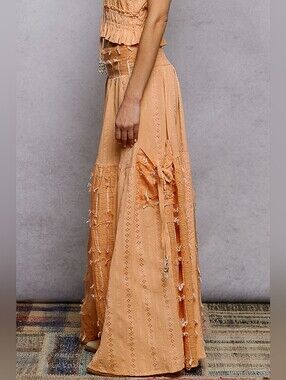 Brand New POL Boho Ruffle Contrast Shell Trim Cotton Wide Leg Pants Size S/M/L